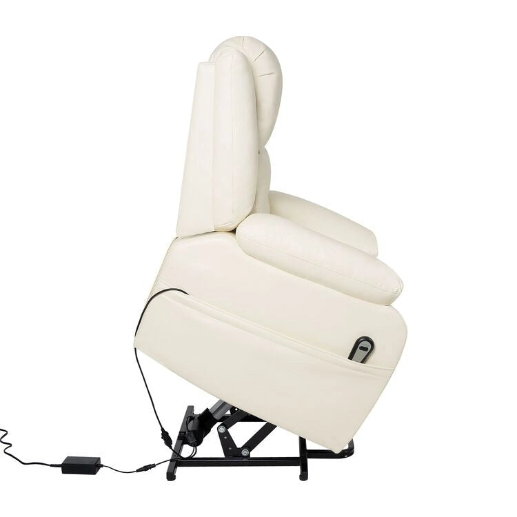 Fauteuil inclinable électrique releveur pour personnes âgées en similicuir à 3 positions avec dossier fendu réglable, coloris gris, crème, noir et caramel