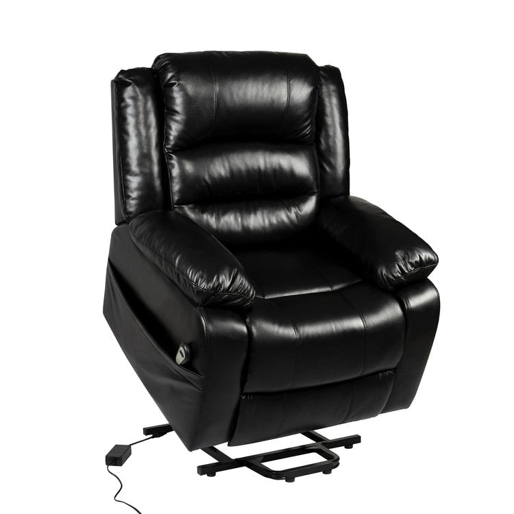 Fauteuil inclinable électrique releveur pour personnes âgées en similicuir à 3 positions avec dossier fendu réglable, coloris gris, crème, noir et caramel