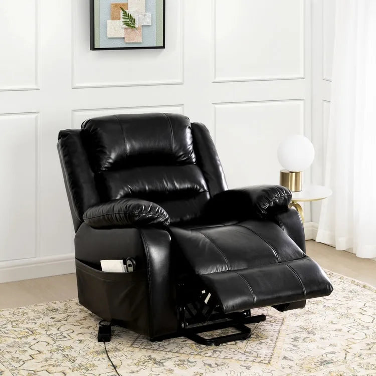 Fauteuil inclinable électrique releveur pour personnes âgées en similicuir à 3 positions avec dossier fendu réglable, coloris gris, crème, noir et caramel