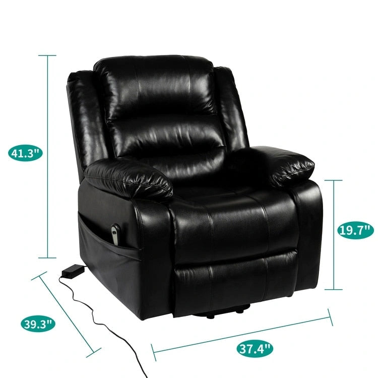 Fauteuil inclinable électrique releveur pour personnes âgées en similicuir à 3 positions avec dossier fendu réglable, coloris gris, crème, noir et caramel