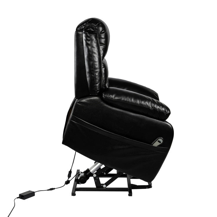Fauteuil inclinable électrique releveur pour personnes âgées en similicuir à 3 positions avec dossier fendu réglable, coloris gris, crème, noir et caramel