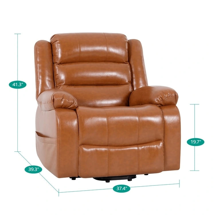 Fauteuil inclinable électrique releveur pour personnes âgées en similicuir à 3 positions avec dossier fendu réglable, coloris gris, crème, noir et caramel