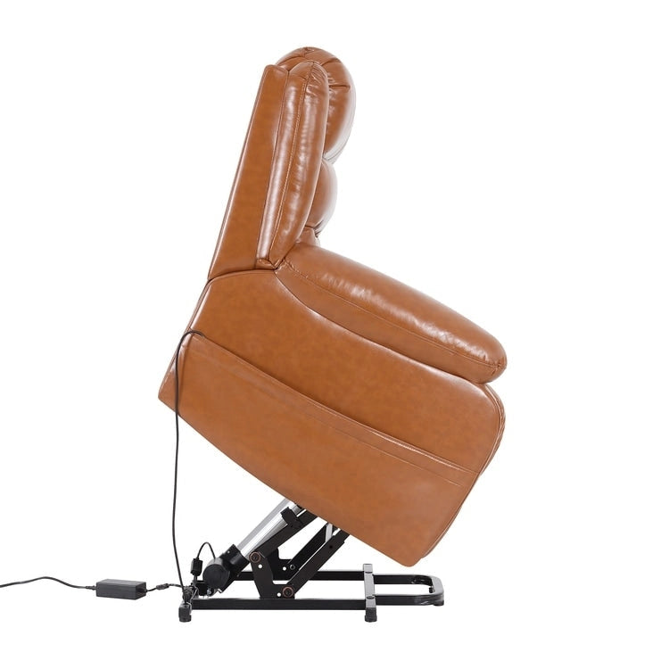 Fauteuil inclinable électrique releveur pour personnes âgées en similicuir à 3 positions avec dossier fendu réglable, coloris gris, crème, noir et caramel