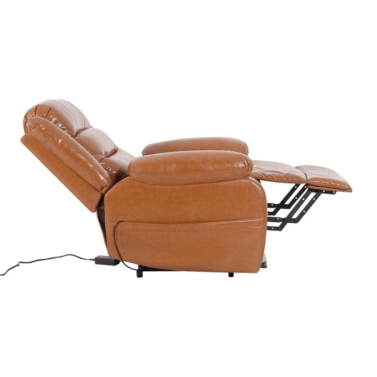 Fauteuil inclinable électrique releveur pour personnes âgées en similicuir à 3 positions avec dossier fendu réglable, coloris gris, crème, noir et caramel