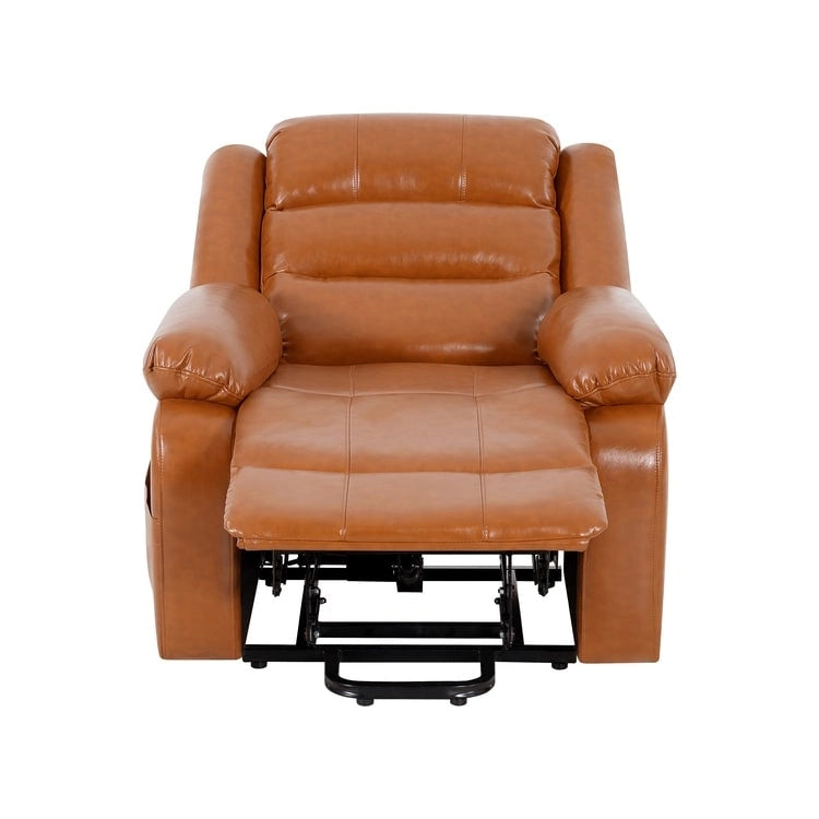Fauteuil inclinable électrique releveur pour personnes âgées en similicuir à 3 positions avec dossier fendu réglable, coloris gris, crème, noir et caramel