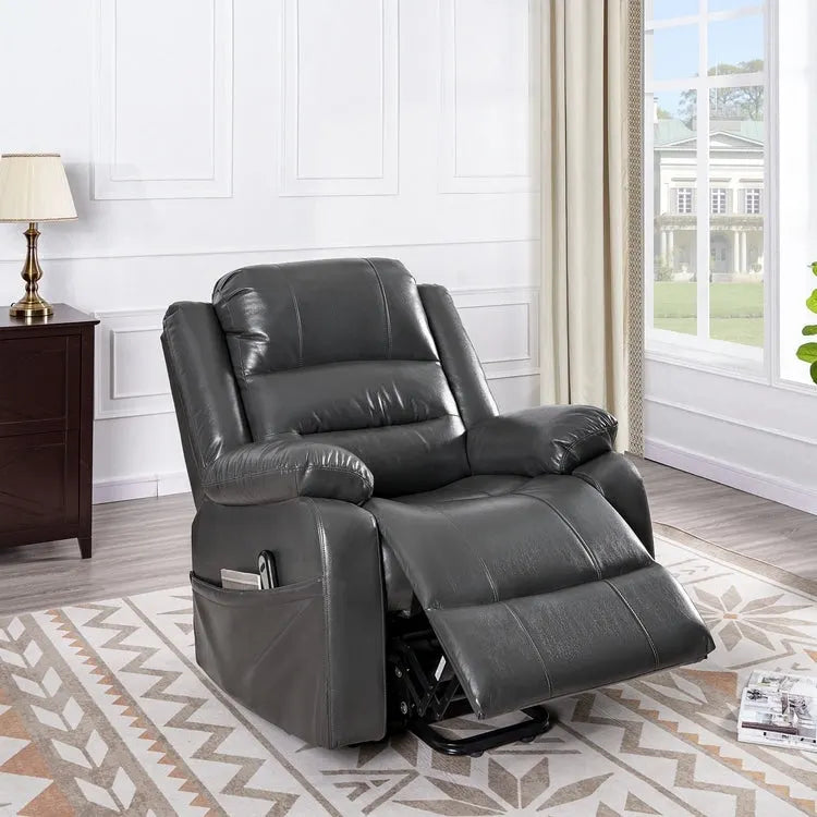 Fauteuil inclinable électrique releveur pour personnes âgées en similicuir à 3 positions avec dossier fendu réglable, coloris gris, crème, noir et caramel