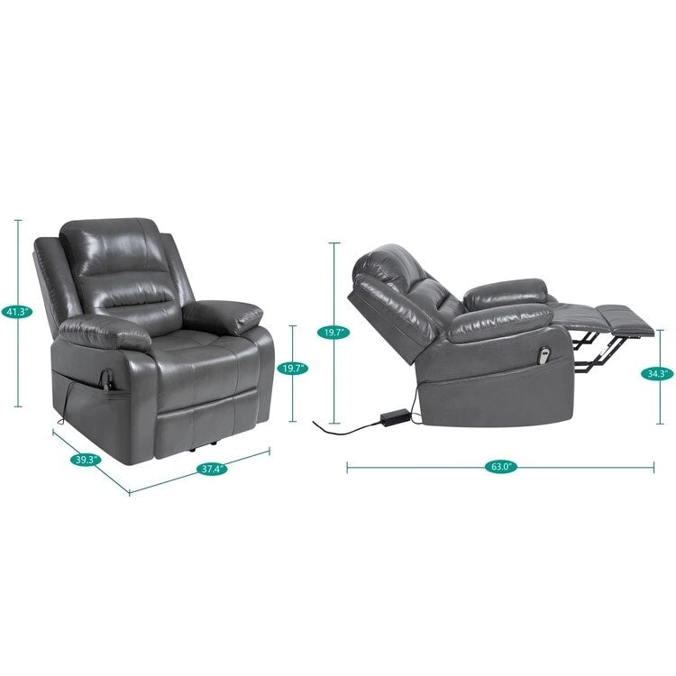 Fauteuil inclinable électrique releveur pour personnes âgées en similicuir à 3 positions avec dossier fendu réglable, coloris gris, crème, noir et caramel