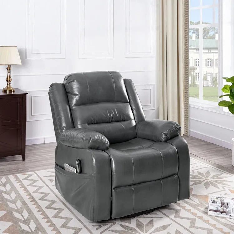 Fauteuil inclinable électrique releveur pour personnes âgées en similicuir à 3 positions avec dossier fendu réglable, coloris gris, crème, noir et caramel