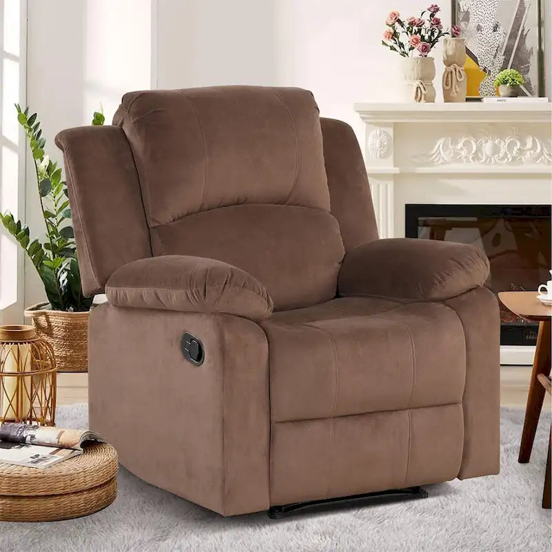 Fauteuil inclinable manuel de 89 cm de large, tissu respirant et doux pour la peau, assise rembourrée moelleuse, style contemporain, marron