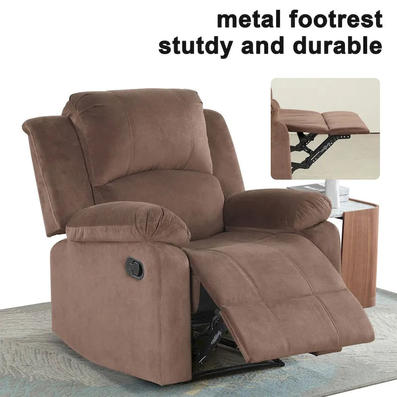Fauteuil inclinable manuel de 89 cm de large, tissu respirant et doux pour la peau, assise rembourrée moelleuse, style contemporain, marron