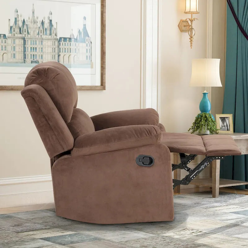 Fauteuil inclinable manuel de 89 cm de large, tissu respirant et doux pour la peau, assise rembourrée moelleuse, style contemporain, marron