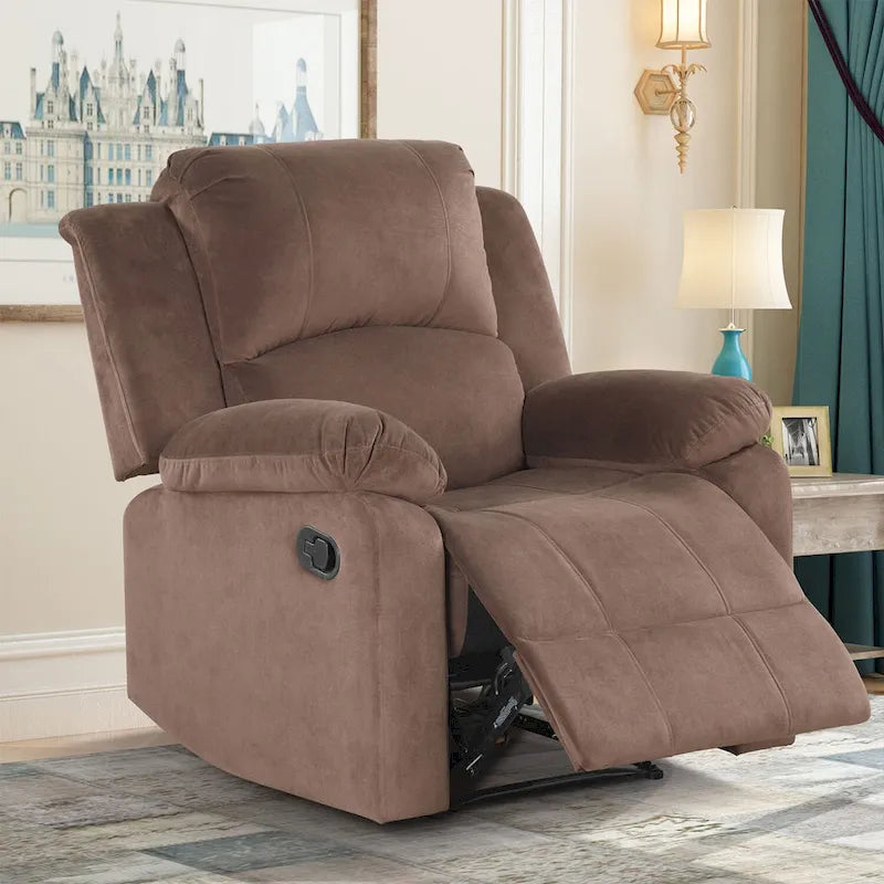 Fauteuil inclinable manuel de 89 cm de large, tissu respirant et doux pour la peau, assise rembourrée moelleuse, style contemporain, marron