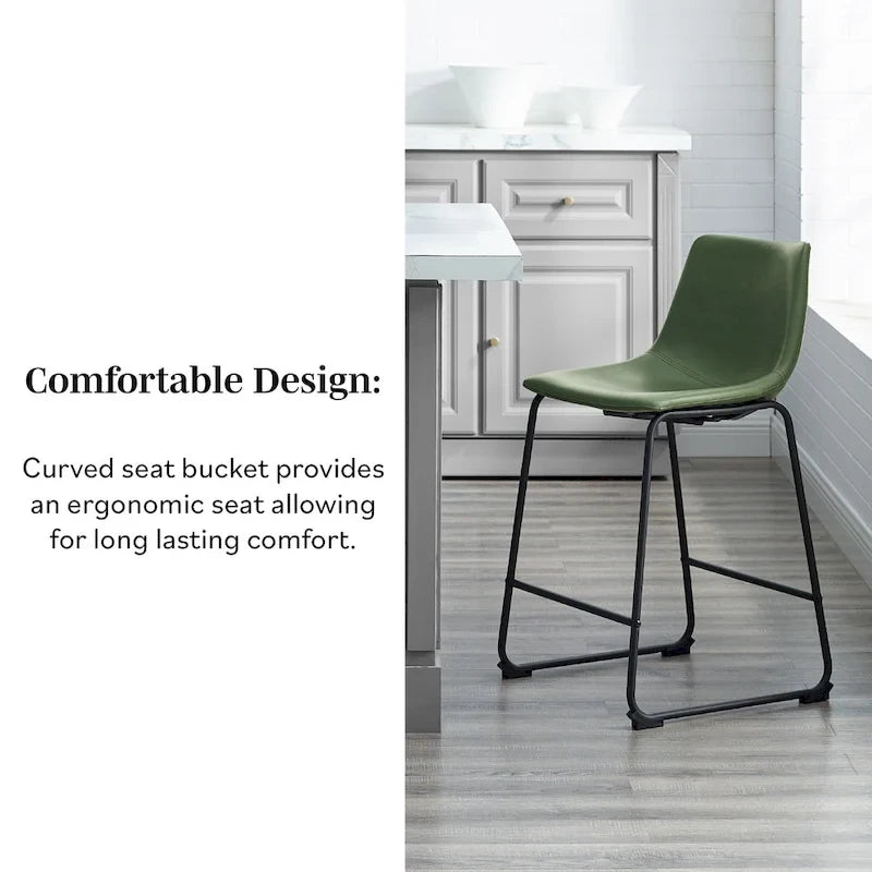 Lot de 2 tabourets de comptoir 66 cm, assise baquet en similicuir, pieds luge en acier thermolaqué, repose-pieds, 136 kg, bleu marine, gris, vert, noir, marron