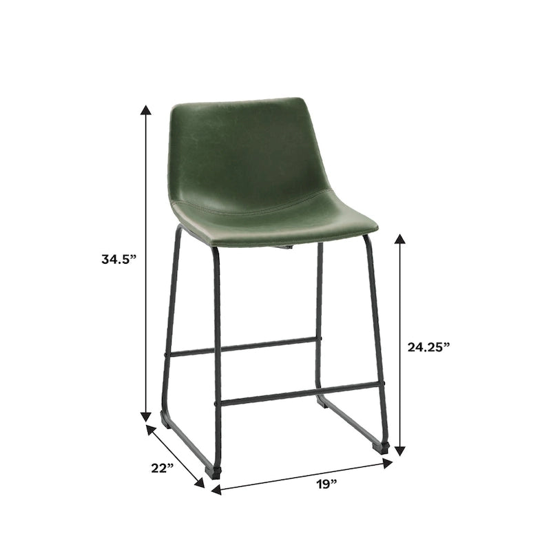 Lot de 2 tabourets de comptoir 66 cm, assise baquet en similicuir, pieds luge en acier thermolaqué, repose-pieds, 136 kg, bleu marine, gris, vert, noir, marron