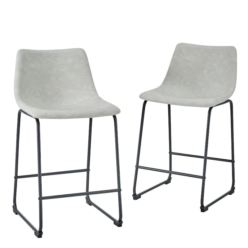 Lot de 2 tabourets de comptoir 66 cm, assise baquet en similicuir, pieds luge en acier thermolaqué, repose-pieds, 136 kg, bleu marine, gris, vert, noir, marron