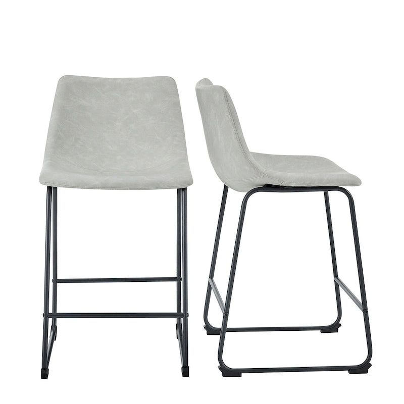 Lot de 2 tabourets de comptoir 66 cm, assise baquet en similicuir, pieds luge en acier thermolaqué, repose-pieds, 136 kg, bleu marine, gris, vert, noir, marron