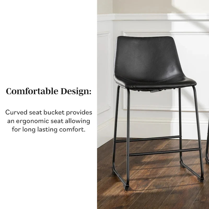 Lot de 2 tabourets de comptoir 66 cm, assise baquet en similicuir, pieds luge en acier thermolaqué, repose-pieds, 136 kg, bleu marine, gris, vert, noir, marron