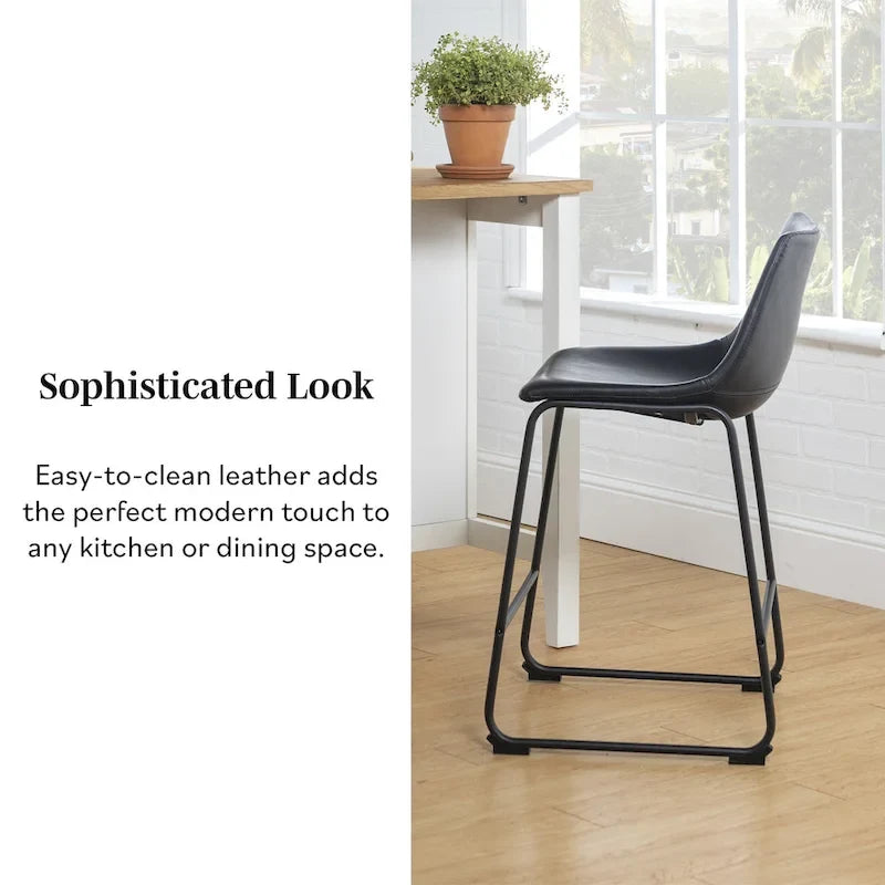 Lot de 2 tabourets de comptoir 66 cm, assise baquet en similicuir, pieds luge en acier thermolaqué, repose-pieds, 136 kg, bleu marine, gris, vert, noir, marron