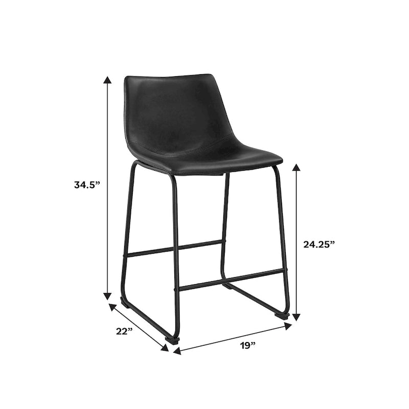 Lot de 2 tabourets de comptoir 66 cm, assise baquet en similicuir, pieds luge en acier thermolaqué, repose-pieds, 136 kg, bleu marine, gris, vert, noir, marron