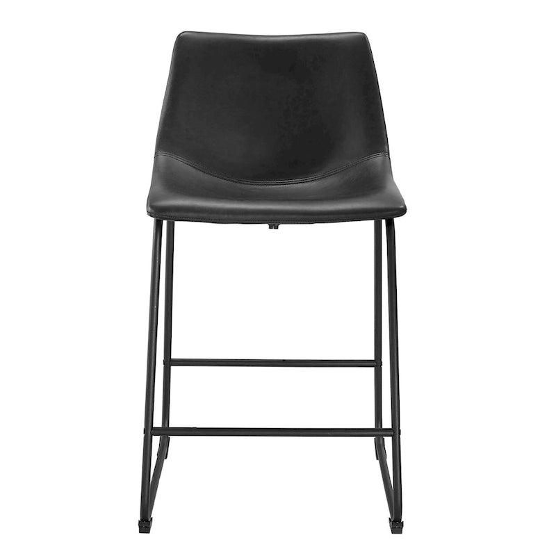 Lot de 2 tabourets de comptoir 66 cm, assise baquet en similicuir, pieds luge en acier thermolaqué, repose-pieds, 136 kg, bleu marine, gris, vert, noir, marron
