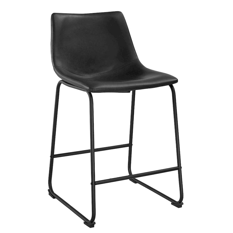 Lot de 2 tabourets de comptoir 66 cm, assise baquet en similicuir, pieds luge en acier thermolaqué, repose-pieds, 136 kg, bleu marine, gris, vert, noir, marron