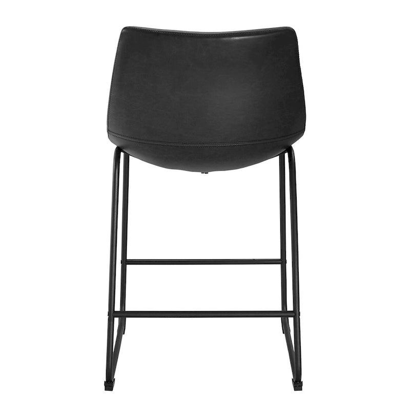 Lot de 2 tabourets de comptoir 66 cm, assise baquet en similicuir, pieds luge en acier thermolaqué, repose-pieds, 136 kg, bleu marine, gris, vert, noir, marron