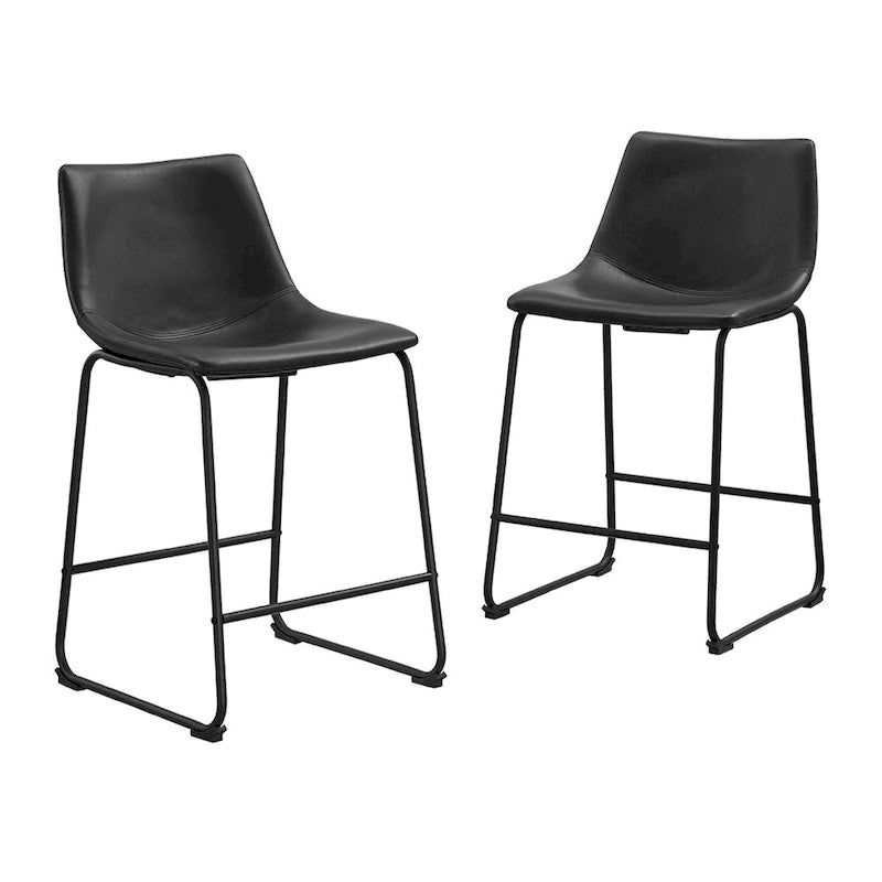Lot de 2 tabourets de comptoir 66 cm, assise baquet en similicuir, pieds luge en acier thermolaqué, repose-pieds, 136 kg, bleu marine, gris, vert, noir, marron
