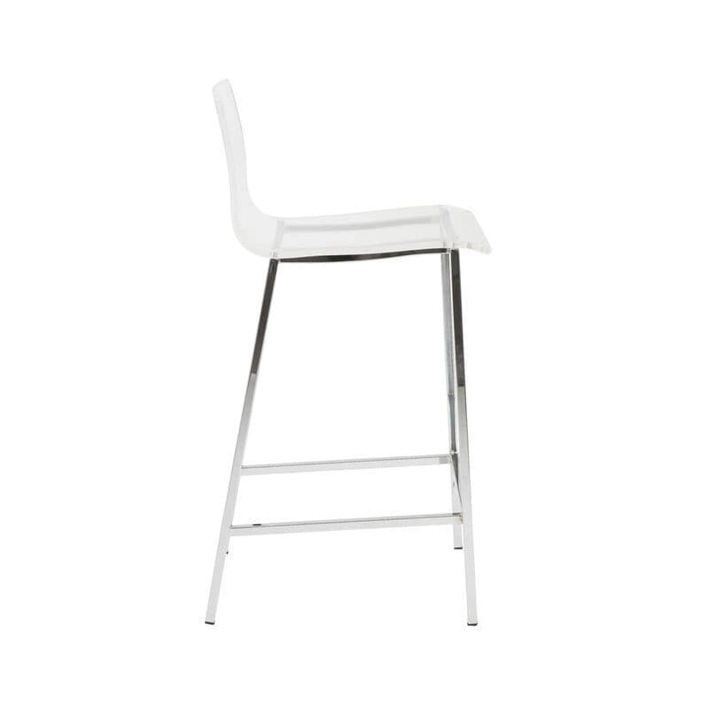 Tabourets de comptoir en acrylique transparent (lot de 2), assise en lucite transparente, pieds en métal, style moderne, chrome/doré