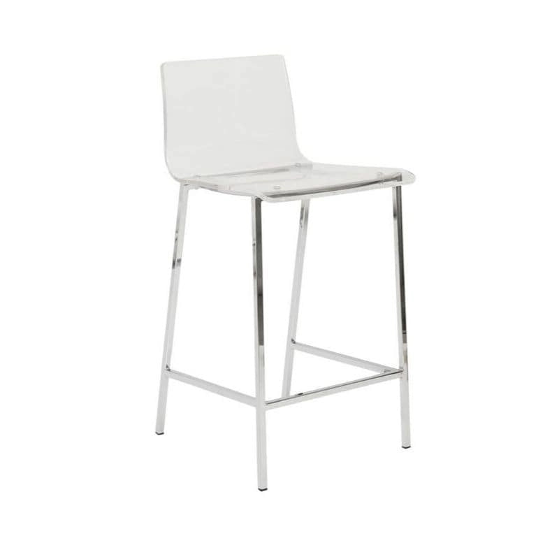 Tabourets de comptoir en acrylique transparent (lot de 2), assise en lucite transparente, pieds en métal, style moderne, chrome/doré