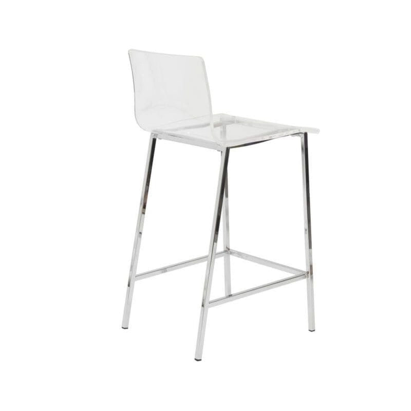 Tabourets de comptoir en acrylique transparent (lot de 2), assise en lucite transparente, pieds en métal, style moderne, chrome/doré