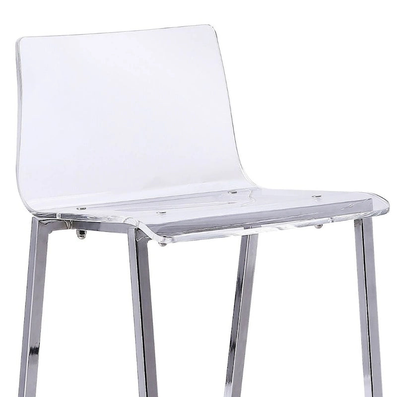 Tabourets de comptoir en acrylique transparent (lot de 2), assise en lucite transparente, pieds en métal, style moderne, chrome/doré