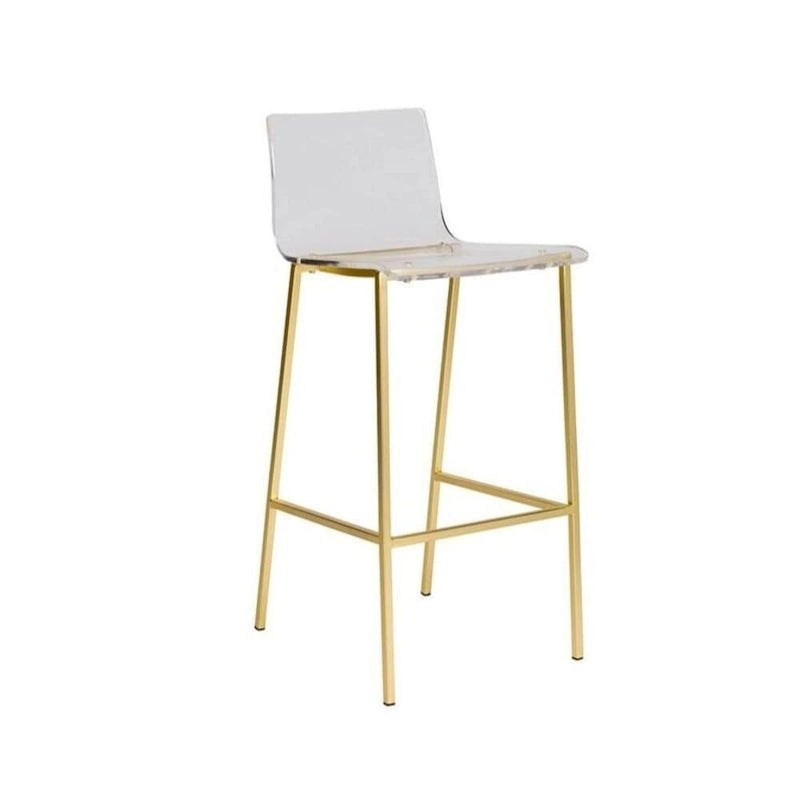 Tabourets de comptoir en acrylique transparent (lot de 2), assise en lucite transparente, pieds en métal, style moderne, chrome/doré