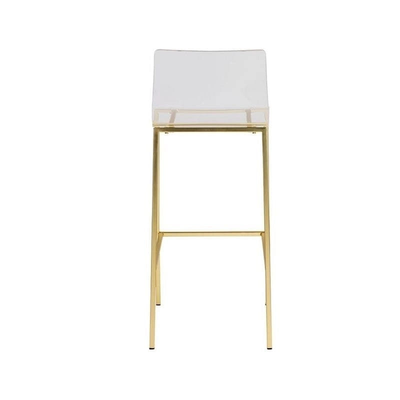 Tabourets de comptoir en acrylique transparent (lot de 2), assise en lucite transparente, pieds en métal, style moderne, chrome/doré