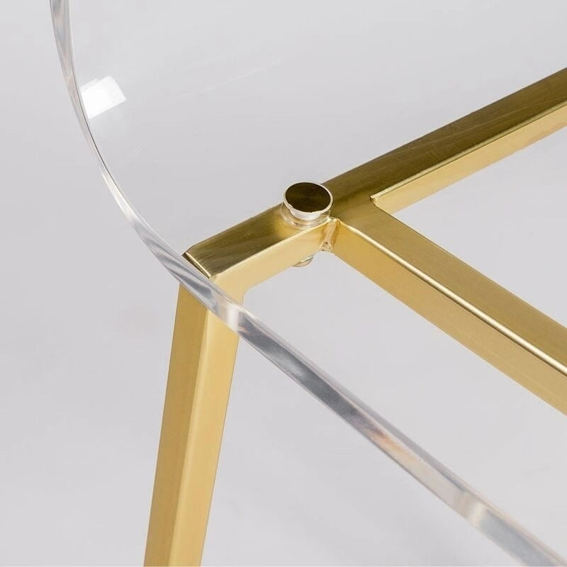 Tabourets de comptoir en acrylique transparent (lot de 2), assise en lucite transparente, pieds en métal, style moderne, chrome/doré