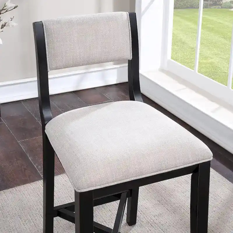 Tabouret de comptoir, bois massif, assise en polyester gris, finition ébène, dossier ouvert, hauteur d'assise 26", 250 lb