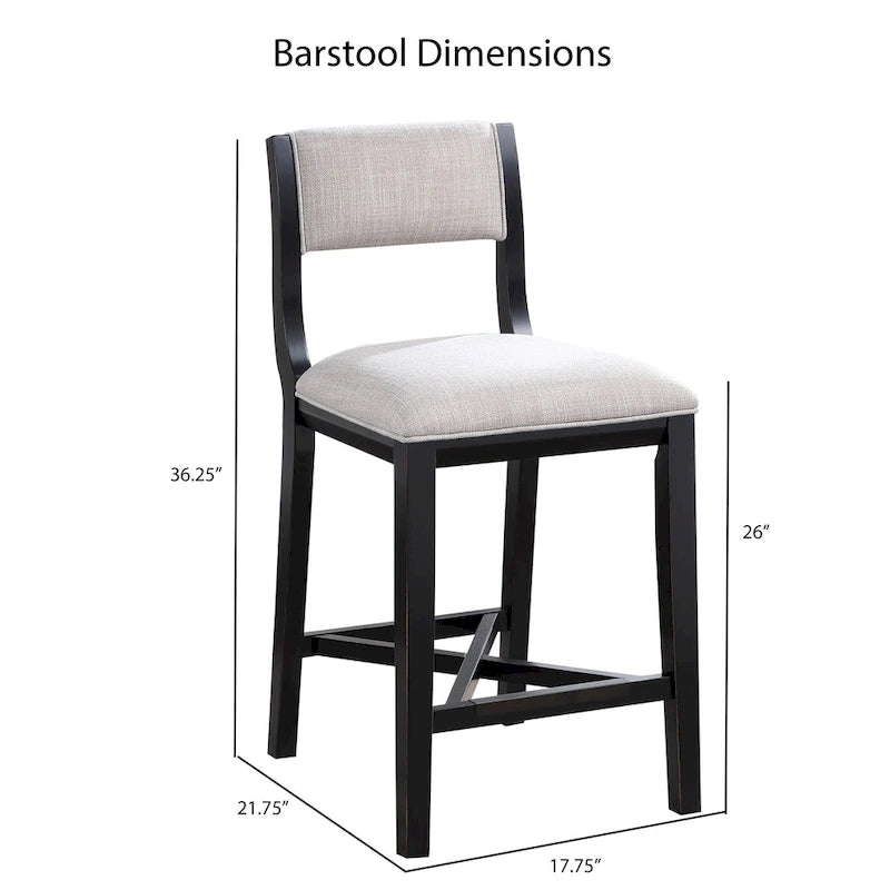 Tabouret de comptoir, bois massif, assise en polyester gris, finition ébène, dossier ouvert, hauteur d'assise 26", 250 lb
