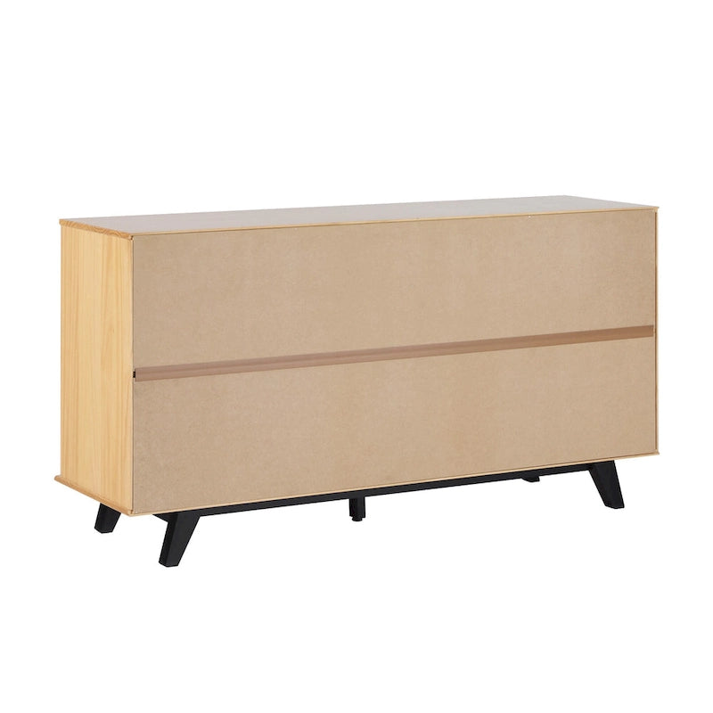 Commode à 6 tiroirs, bois de pin massif et MDF, anti-basculement, 153 cm L, 68 kg, Naturel/Marron/Noyer/Pin
