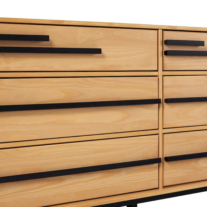 Commode à 6 tiroirs, bois de pin massif et MDF, anti-basculement, 153 cm L, 68 kg, Naturel/Marron/Noyer/Pin