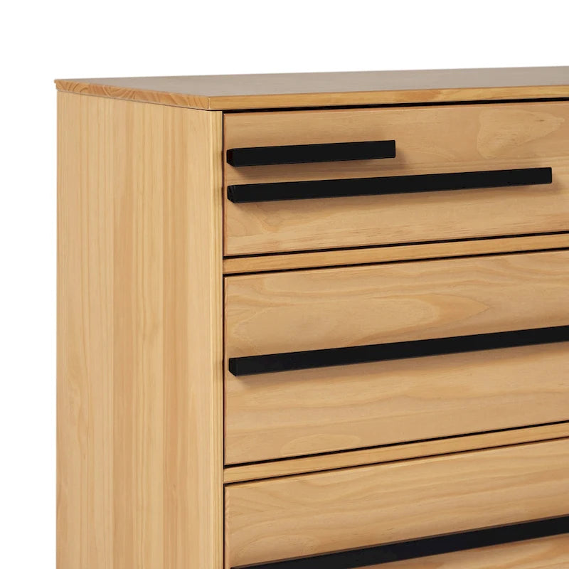 Commode à 6 tiroirs, bois de pin massif et MDF, anti-basculement, 153 cm L, 68 kg, Naturel/Marron/Noyer/Pin
