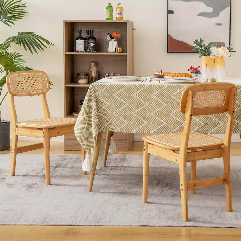 Fauteuils d'appoint en rotin (lot de 2) avec cadre en bambou, dossier et assise en cannage