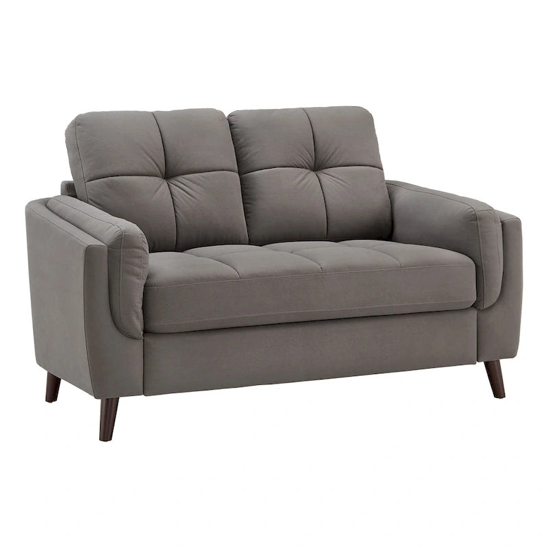 Causeuse en microfibre de 61 po, accoudoirs capitonnés, ressorts ensachés et mousse, pieds en bois espresso, style moderne, gris