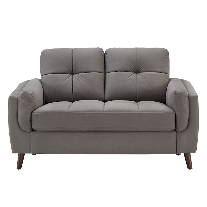 Causeuse en microfibre de 61 po, accoudoirs capitonnés, ressorts ensachés et mousse, pieds en bois espresso, style moderne, gris