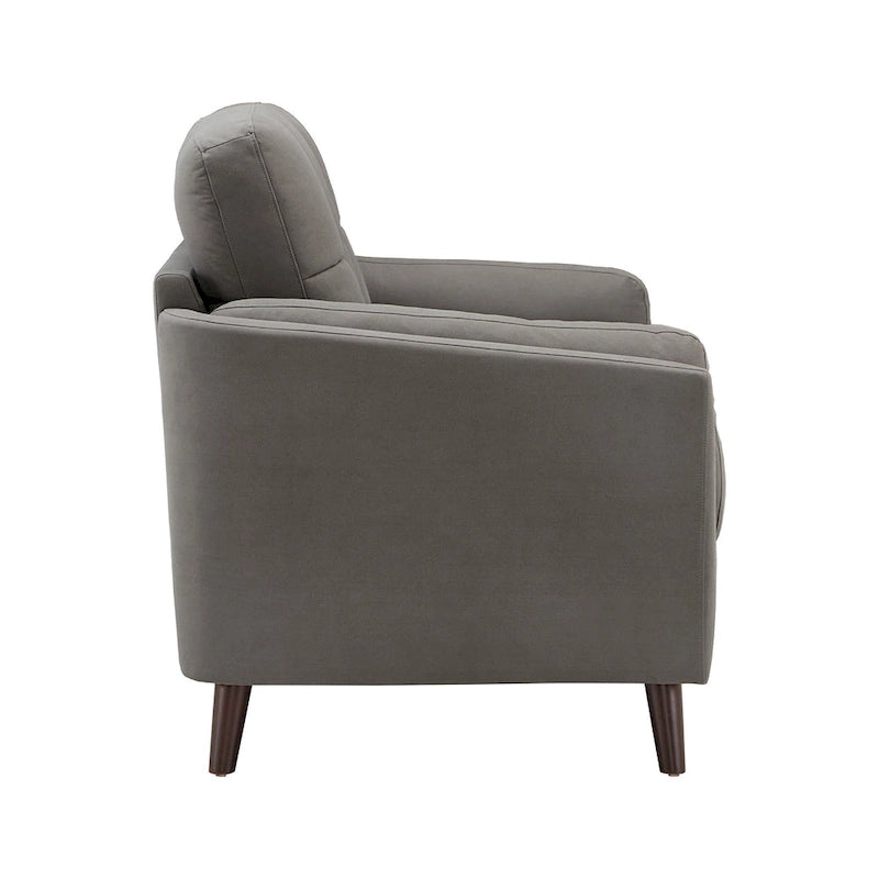 Causeuse en microfibre de 61 po, accoudoirs capitonnés, ressorts ensachés et mousse, pieds en bois espresso, style moderne, gris