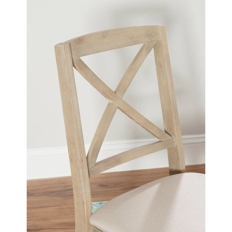 Lot de 2 chaises de salle à manger pliantes, dossier croisé, hévéa et MDF, assise rembourrée, 125 kg, finition gris délavé