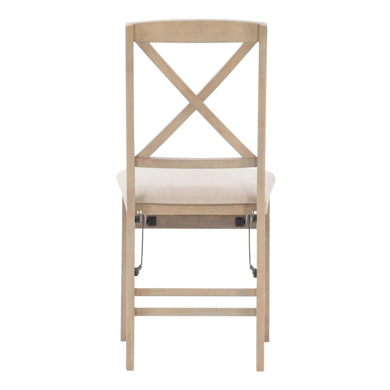 Lot de 2 chaises de salle à manger pliantes, dossier croisé, hévéa et MDF, assise rembourrée, 125 kg, finition gris délavé