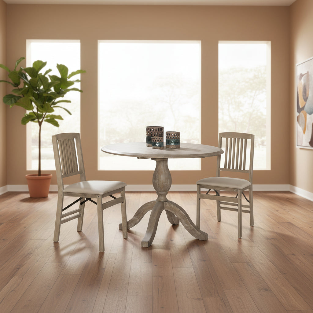 Table à manger à abattants en bois massif Piédestal S'étend de 61 cm à 107 cm Peut accueillir 2 à 4 personnes Gain de place Gris délavé rustique Marron Ferme