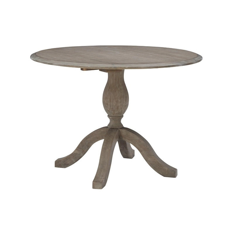 Drop Leaf Dining Table Solid Wood Pedestal Extends 24" to 42" Seats 2-4 Space-Saving Rustic Grey Wash Farmhouse Brown