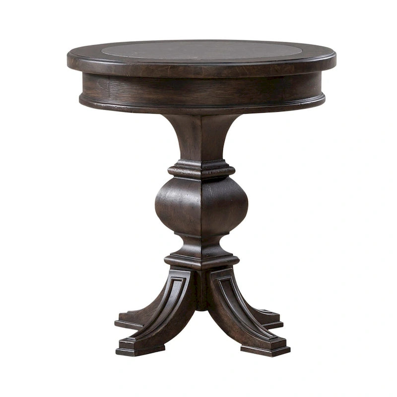 Table d'appoint ronde Paradise Valley marron selle et bleu pierre