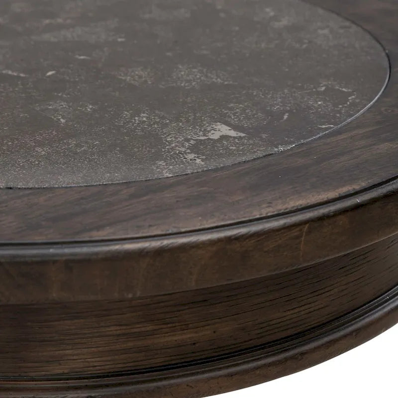 Table d'appoint ronde Paradise Valley marron selle et bleu pierre