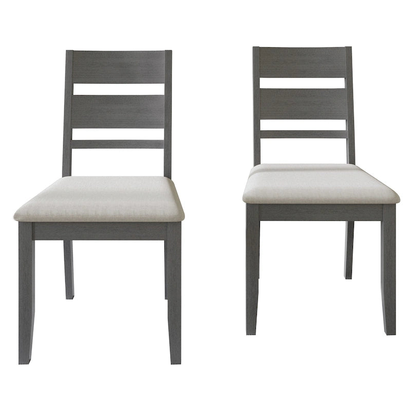 Lot de 2 chaises de salle à manger en bois massif pieds fuselés tissu de lin mousse haute densité dossier à barreaux horizontaux gris marron blanc noir chêne